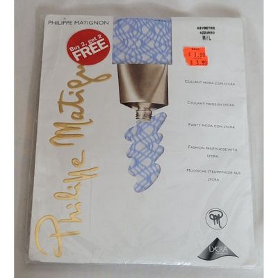 Vintage Philipe Matignon Fashion Pantyhose Fishnet Patterned Tights Blue New